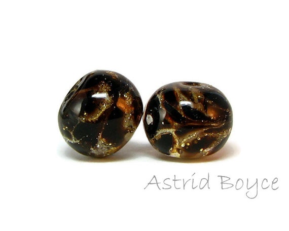 Root Beer Sparkle Artisan Lampwork Bead Pair - Dark brown transparent glass paired with with fine Italian silver - perfect for summer style