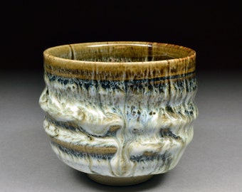 Smaller Robust Handmade Tenmoku and Nuka Glazed Yunomi Tea Cup with Unique One of a Kind Glaze finish.