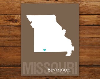 Custom Missouri, Personalized State Art, State Print, State Love, State Map, Country, Heart, Silhouette, 8 x 10 Wall Art Print