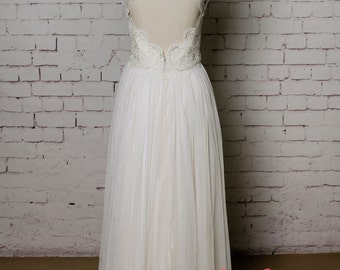 High Collar Wedding Dress with Cap Sleeves Champagne Underlay Wedding Dress with Keyhole Back