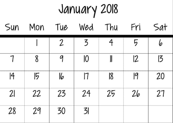 2018 Mini Calendar Digital Download Grace Small Printable