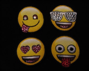SWAROVSKI EMOJI PINS--Swarovski Crystal-Wearable Magnetic-Choose Your Emotion-Wear on Anything-Sunglasses, Heart Eyes, Pink & Red Tongue