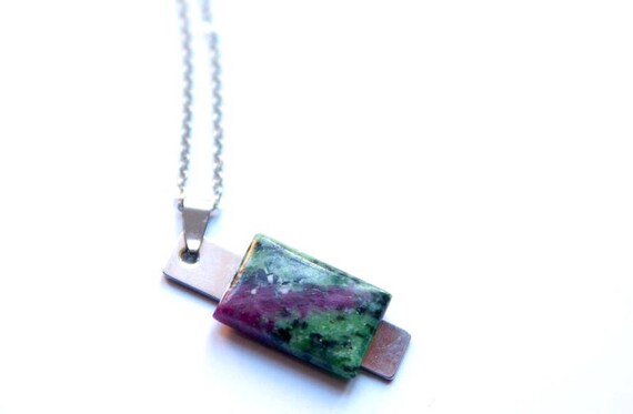 Zoisite Ruby Pendant, Zoisite Ruby Necklace, Design Line Collection, Zoisite Ruby Cabochon, Crystal Healing, Gemstone, Zoisite Ruby Jewelry