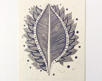 linocut - BURNING LEAF // 9x12 art print // purple, violet // printmaking // block print // autumn // leaves // original // 8x10 wall art