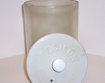 Edison Glass Battery Jar and Ceramic Lid 1908-1940's Large