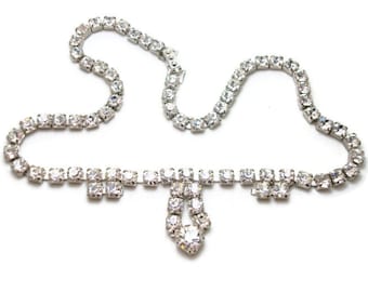 Vintage Clear Rhinestone Necklace - Teardrop Rhinestone Necklace - Sparkling Crystal Necklace