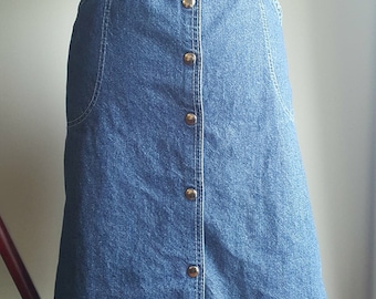 1970s 1980s Long Jean Denim Skirt with Buttons Down the Front - Plus Size