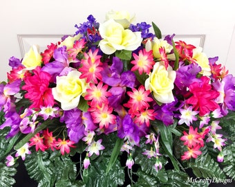 XL Cemetery Flowers, Grave Saddle, Headstone Topper, Funeral Flowers