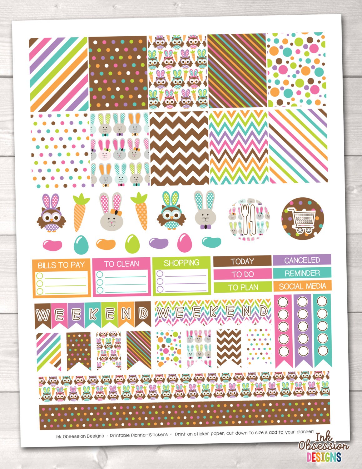 instant download easter printable planner sticker pdf with