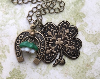 Shamrock Necklace - St Patricks Day Jewelry - Shamrock Jewelry - Four Leaf Clover Necklace - Lucky Necklace - Lucky Jewelry - Gifts for Her