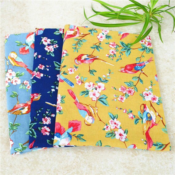 Birds and flower linen cotton fabric printed fabric print