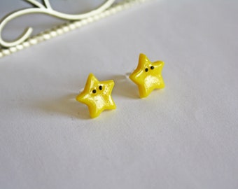 Mario Star Inspired Stud Earrings | Polymer Clay Earrings | Mario Jewelry | Video Game Jewelry, Super Mario Jewelry, Nerdy Jewelry
