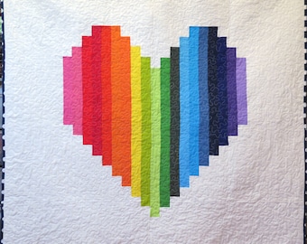 Rainbow Heart Quilt ,Rainbow Throw Quilt, Pride Quilt