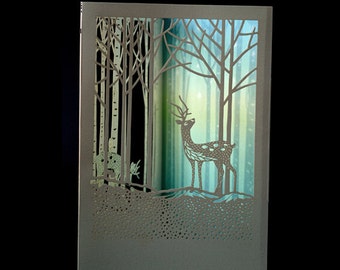 Christmas or any occasion laser cut deer greeting card paper cut art display