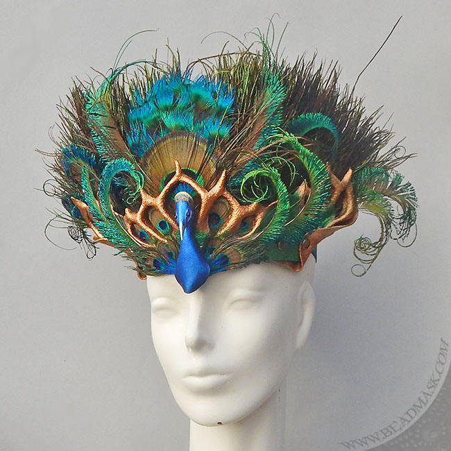 Sculpted Leather Peacock Headdress Or Crown With Elaborate