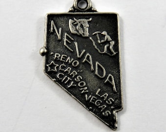 Map Outline of the State of Nevada Sterling Silver Charm of Pendant.
