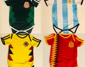 One Piece Baby World Cup Jersey: Mexico, Colombia, Argentina, Spain, Sweden, Russia, Belgium, Germany