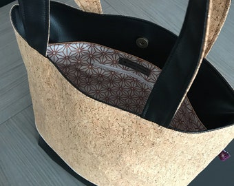 Cork and faux leather handbag / tote bag