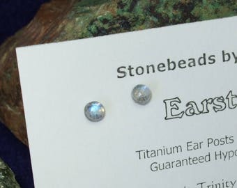 Longer Posts Rainbow Moonstone Blue Tint 4mm Stud Earrings Earings Titanium Post and Clutch Hypo Allergenic Newfoundland Icy Cool
