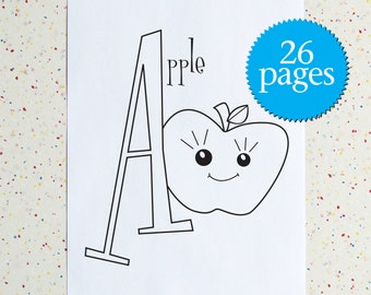 Alphabet Coloring Book, Colouring Pages, Alphabet Kitchen, Instant Download, Downloadable pdf