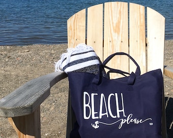 Tote Bag - Beach Tote Bag Beach Please Tote Navy Tote Anchor Tote Summer Bag Beach Bag Pool Bag Nautical Tote Bag Nautical Wedding