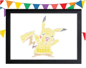 Personalized Gift Pikachu Gift Pokemon Gift Pokemon Art Pikachu Wall Art Wall Prints Wall Art Wall Decor Personalised Gift Wall Art Prints