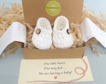 Grandparent Pregnancy Announcement, Personalized Message, BOOTIES IN A BOX®, Baby Boy or Girl Booties, Ready To Ship