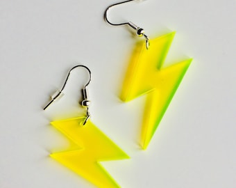 Lightning | Bowie | Lady Gaga | Bolt | Weather | 80s | Neon | Laser Cut | Acrylic | Earrings