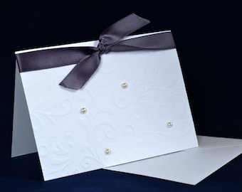 Greeting card blank inside pearls and ribbon