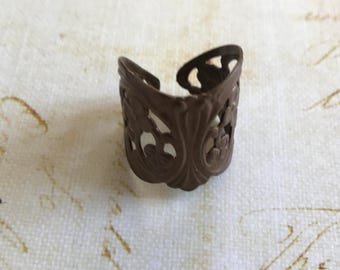 Ornate Vintage Brass Adjustable Ring