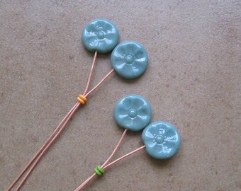 Lampwork Headpins - Glass Headpins - Flower Glass Headpins - Copper wire - Glass Headpins Pair - SueBeads - Headpins - Glass Heapins