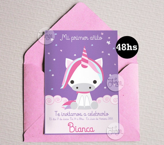 Unicornio Invitación cumpleaños Imprimible Personalizada.