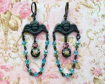 Angel Earrings - Victorian Jewelry - Victorian Earrings - Chandelier Earrings - Assemblage Earrings - Angel Jewelry - Vintage Style Earrings