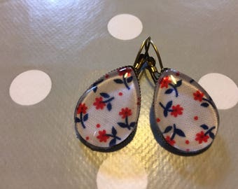 Drop earrings oval fabric fleui #4