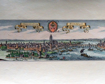 City - Frankfurt/Germany - Cm. 69 x 32 Inches 27,3 x 12,5 - Printed on high quality paper and water-coloured by hand. Since 1940s