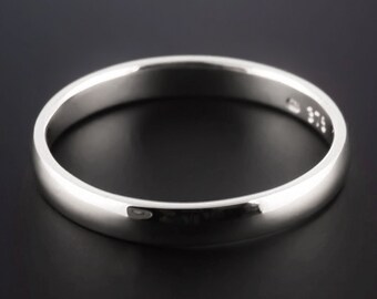 Oro bianco 18ct 3mm Wedding Band D forma mezza rotonda Handcrafted, peso medio, Made To Order
