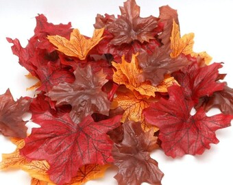 Artificial Autumn Leaves - Decorative Fall Leaves in Dark Colors - 100 Pieces