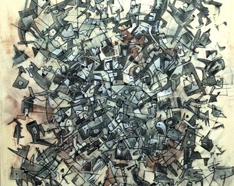 large abstract painting in black and white, original abstract painting, acrylic on canvas