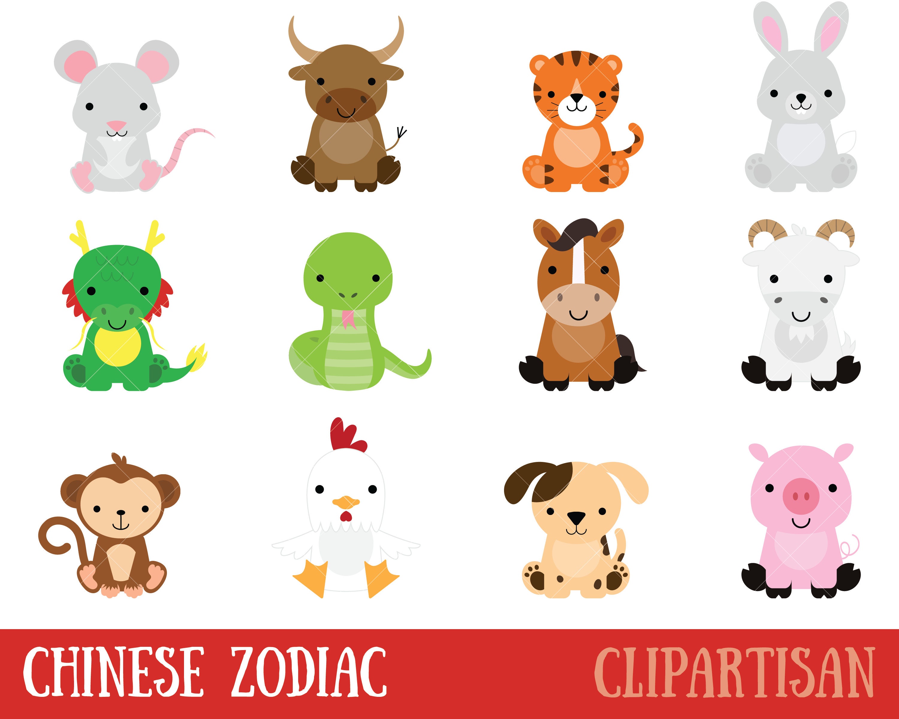 Chinese Zodiac Animals Clipart Chinese New Year Clip Art3000 x 2400