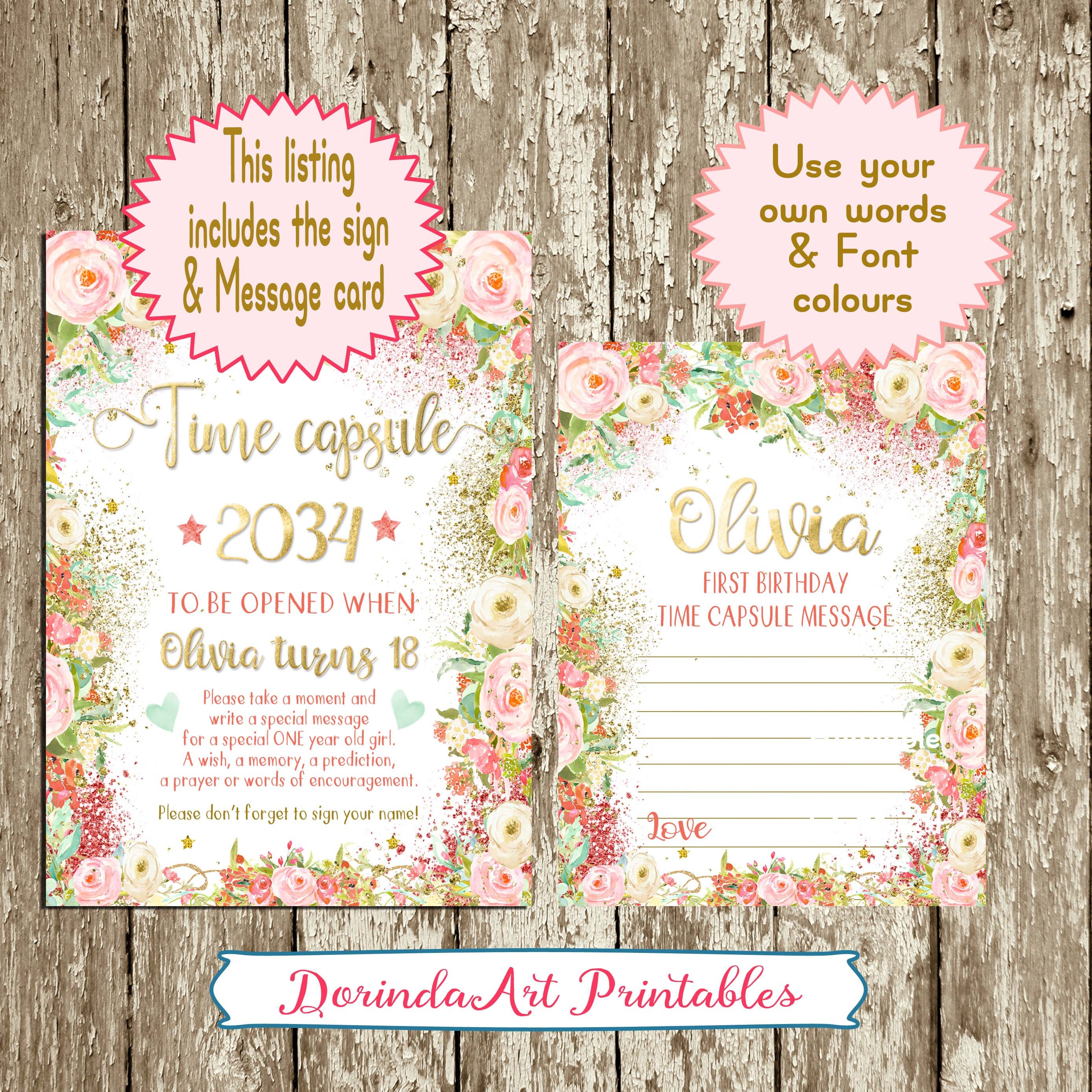 Time Capsule First Birthday Printable Floral Time Capsule