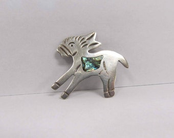 Vintage Sterling Silver Donkey / Jackass Pin with Abolou Shell W #729