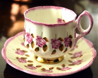 ROSINA Pink Roses Tea Cup Set Vintage 1950's Rosina English Bone China #5641