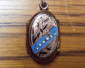 Antique Victorian Enamel Mourning Locket New 14K Gold GF Chain Necklace