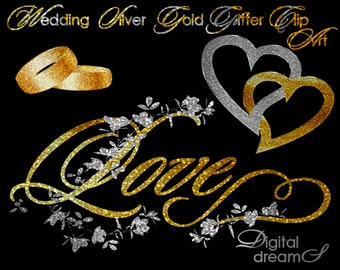 Sale Wedding Silver Gold Glitter Clipart Sparkle Clipart Wedding Flower Gold Clipart I Flower Gold Clip Art NSTANT DOWNLOAD