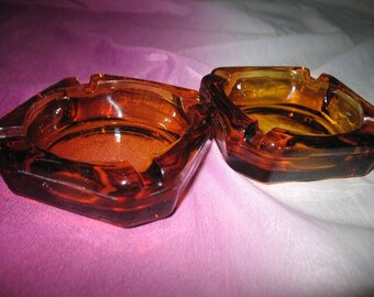 Vintage Clear Brown Glass Ash Trays