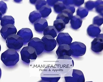 Blue Cobalt matte, Czech glass beads faceted bead 6mm (50pc)