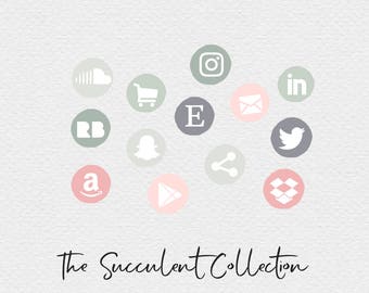 Muted Social Media Icons , Pink Green and Grey , Succulent Icons , Grey Icons , Pink Icons , Green Icons , Blog Elements, Website Elements