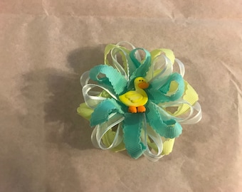 Blue Yellow Sheer Duck Hair Bow clip
