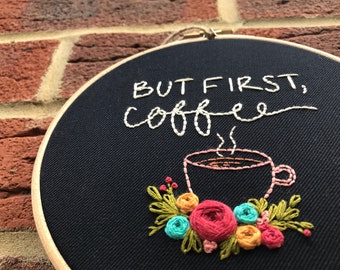 Hand embroidery, Embroidery hoop, Embroidery art, Embroidery hoop art, Modern embroidery,Coffee embroidery