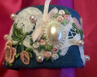 Embellished Denim Fabric Bracelet